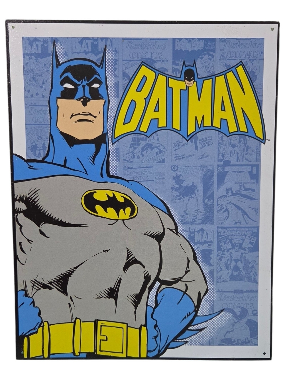 Batman Blue Gray Yellow Retro Comic Plaque